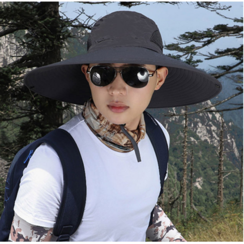 레이토 자외선차단 등산 낚시 아웃도어 넓은챙 모자, 블랙