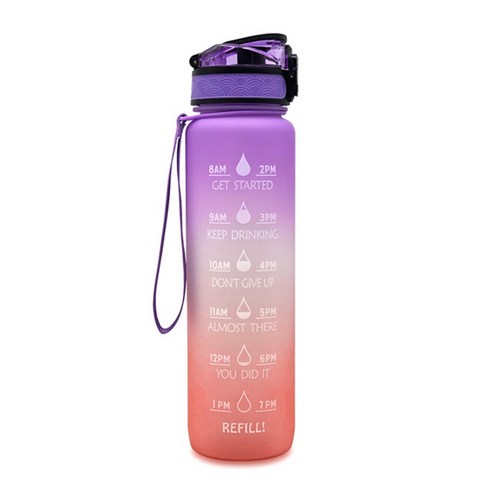 Deoxygene 32oz Leakproof BPA 무료 식수병(타임 마커 포함) 빨대 스포츠 체육관 병 하이킹 캠핑 음료 병-3, 퍼플 오렌지