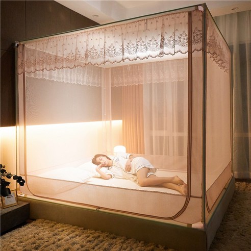 DFMEI.모기장.Mosquito net침대 모기장 지퍼 제거 여름 모기장 완전 폐쇄 1.8x2.0x2.2m 쌀침대 2인용입니다., 침대 모기장 샴페인, 1.2M(5033 피트) 침대 [높이 조절]