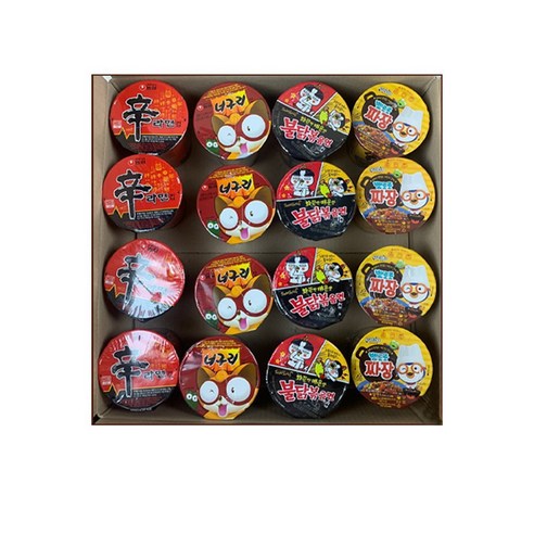 소컵라면 세트 신라면 4개 + 얼큰너구리 4개 + 불닭볶음면 4개 + 뽀로로짜장 4개, 1세트