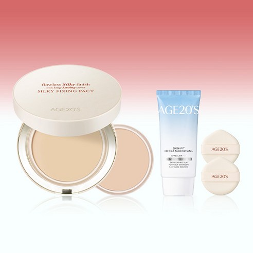 에이지투웨니스 실키 픽싱 팩트 14g 본품+리필+선크림 50ml 2종 세트 (SPF50+ PA++++), 21호 본품+리필  +선크림 50ml