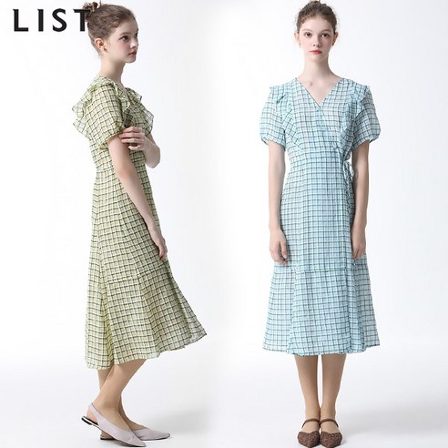 리스트 체크 프릴 브이넥 원피스 택가격 268000원
