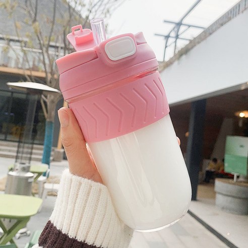 물 컵 여성용 빨대 간단한 신선한 숲 더블 음료 커피 컵 성격 트렌드 고온 저항하는 휴대용 플라스틱 컵, 싱글 컵, 로즈 레드 500ml