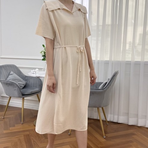 [멜본] 빅카라넥 허리스트링 멋스럽고 세련된 데일리 빅카라 우븐배색 니트원피스 STOK21F30