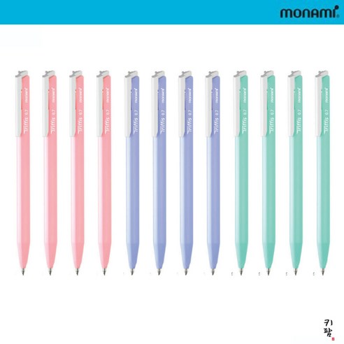 모나미 트리피스 유성볼펜 0.5 0.7 1.0mm 1타 12자루 삼각볼펜 휴대 용이, 12개, 0.7mm 블랙(민트+바이올렛+핑크)