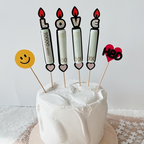 [달리아토퍼]케이크 초모양 부부 촛불 용돈토퍼 부모님 생신 축하, 1개, LOVE