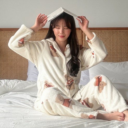 말랑마쥬 헬로곰돌이 커플 극세사 수면잠옷세트