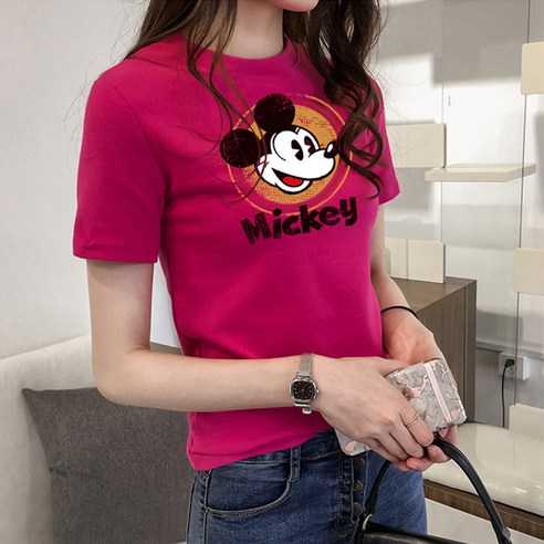 KORELAN 핫픽스 쎄키 티셔츠 반팔 핏 플라이 하라주쿠 bf풍 와이드 인플루언서 인스 미키마우스 상의 패션