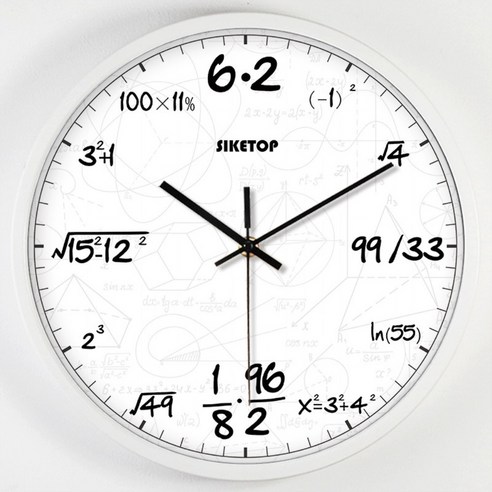 수학 시계 공식 이과 공대 수험생 선물 벽시계 벽 걸이, 화이트(심플) + 14인치