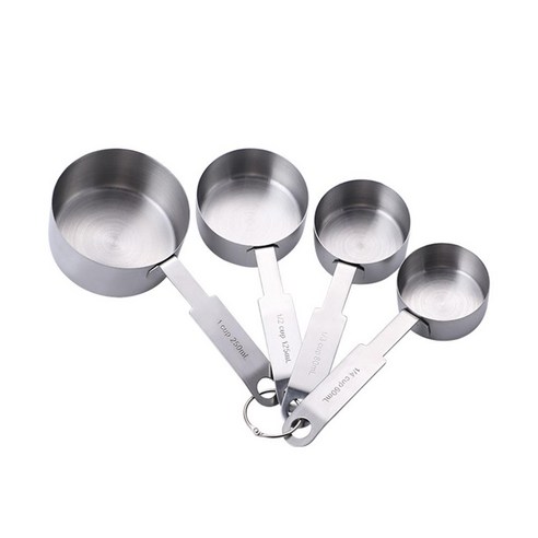 TeeFly 4pcs 스테인레스 스틸 주방 측정 숟가락 컵 다기능 조미료 커피 설탕 케이크 베이킹 액세서리 도구, 실버 질량 컵 코드