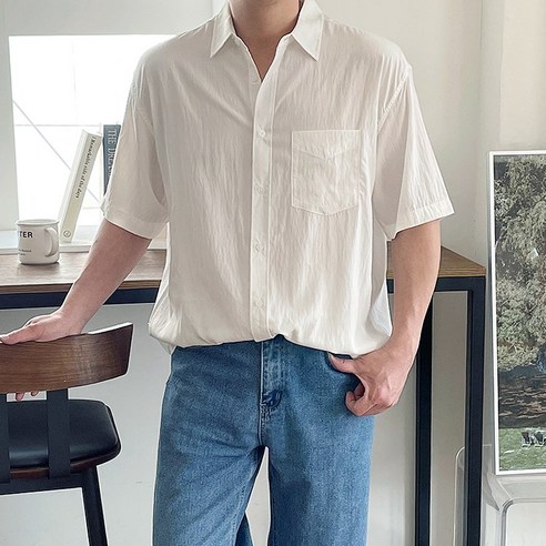 위앤드 썸머 쿨링 반팔 셔츠/여름셔츠/오버핏셔츠/리싸이클나일론/시원한셔츠/가벼운셔츠/구김셔츠/바스락셔츠