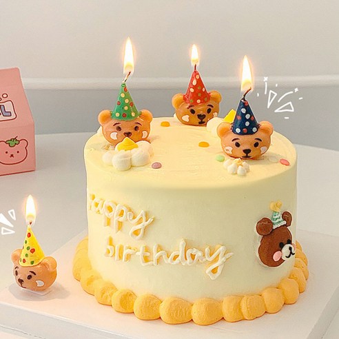 기억의소품 곰돌이초 케이크초, 1세트, 꼬깔곰돌이얼굴초 x 8개
