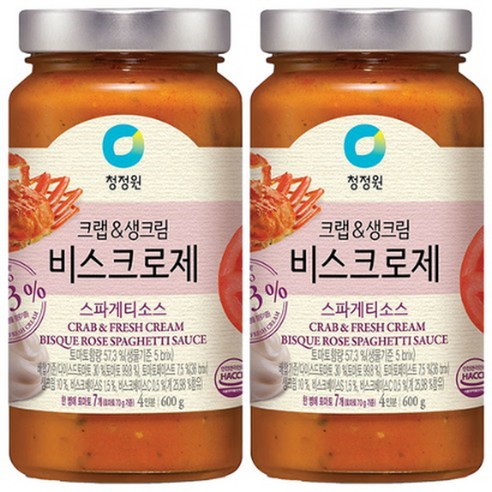 청정원 크랩&생크림 비스크로제 스파게티소스, 600g, 2개 장/소스/드레싱/식초 청정원 크랩&생크림 비스크로제 스파게티소스, 600g, 2개 장/소스/드레싱/식초