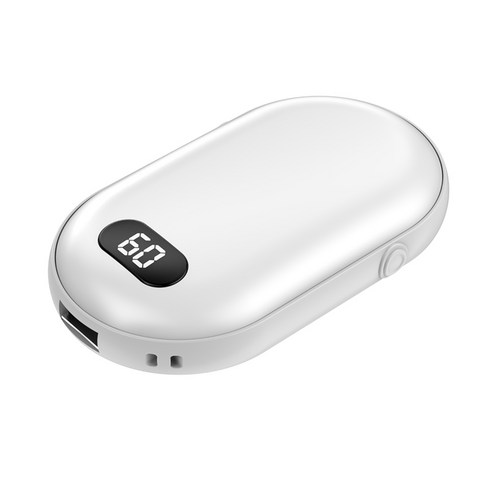 THOUSTA 충전식 휴대용 전기 핫팩 양면발열 미니 2in1 손난로 보조배터리 5000mAh, 화이트