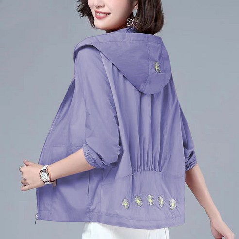 5color 여성 자외선차단 후드자켓 루즈핏 바람막이 얇은 숏 점퍼 초경량 집업점퍼 빅사이즈 아우터 엄마옷