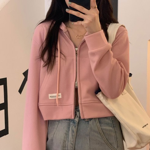 라이크미 투웨이 크롭 후드 집업 5color