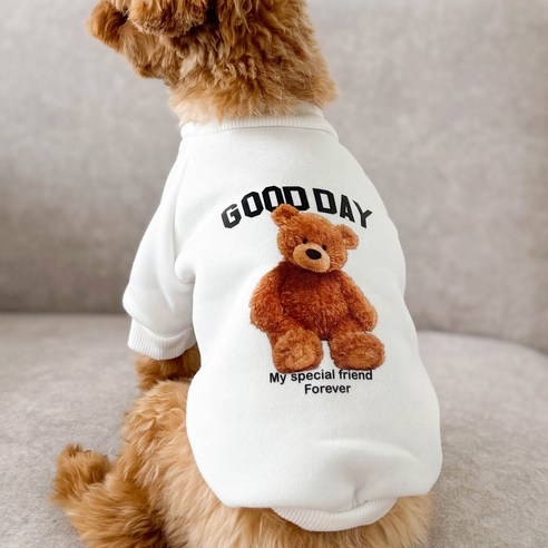 로로펫 강아지 고양이 Good day 기모티셔츠, 화이트