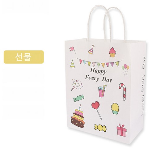 채색 캐릭터 크라프트 쇼핑백 50p 예쁜 미니 선물 포장 주머니, 세로21*11*27cm