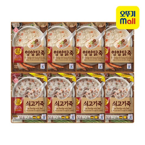오뚜기 오즈키친 죽 2종 각 4개 영양닭+쇠고기, 1개