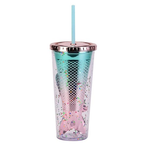 글래머 텀블러 반짝이 마시는 컵 밀짚 및 뚜껑이있는 누수 방지 물병, 10.1X20.5cm, 처럼, 스타일 F