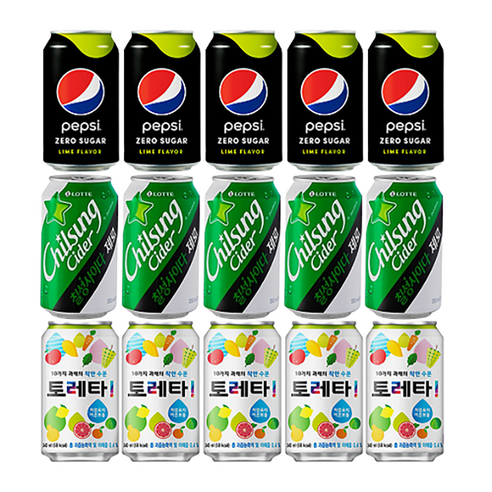 펩시콜라제로355ml 5개 + 제로사이다355ml 5개 + 토레타340ml 5개, 355ml, 1세트
