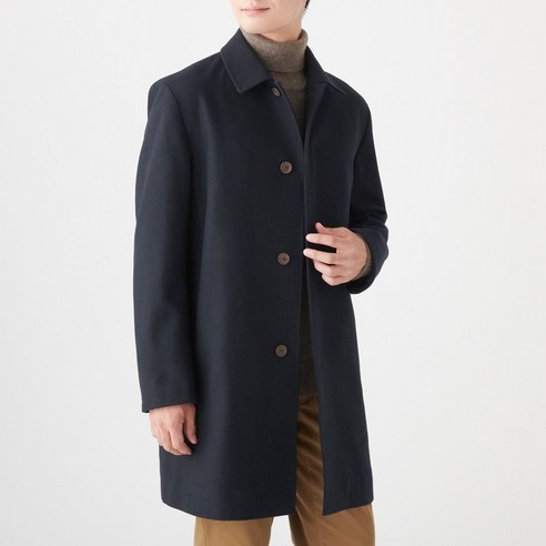 무인양품 MUJI 남성 프렌치 멜턴 울 혼방 스텐 칼라 코트 M9AD222