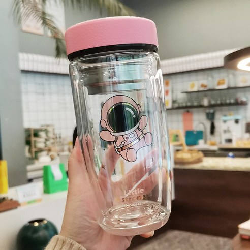 DFMEI 유리 컵 더블 레이어 사무실 커피 컵 소녀의 집 차 거품 차 컵, DFMEI 분홍색, 380ml