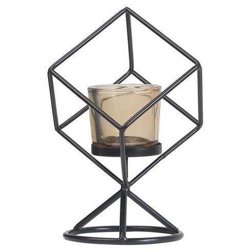 촛대 기하학 금속 촛대 Tealight 홀더 크리스마스 장식, 블랙, 금속 유리