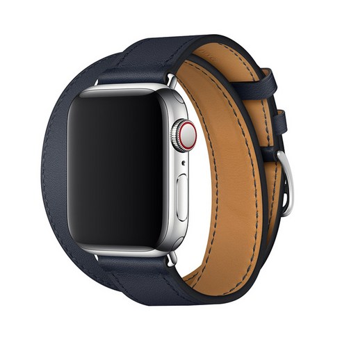 더블 투어 iWatch 밴드 44mm 40mm 정품 가죽 시계 밴드 벨트 팔찌 iWatch 밴드 38mm 42mm 시리즈 3 4 5 6 7 스트랩, Blue, 38mm/40mm/44mm
