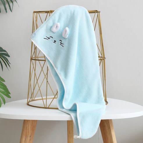두껍게 마른 머리 모자 공주 목욕 모자 강력 흡수 속건 수건 샴푸 머릿수건 두 개, 기본값, 베이비 블루 투피스