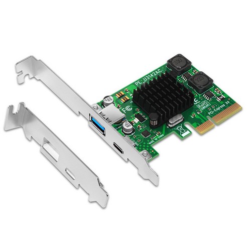 Monland Pci-E to USB3.1 확장 카드 Type-A + Type-C 어댑터 듀얼 포트 ASM3142, 검정 & 녹색