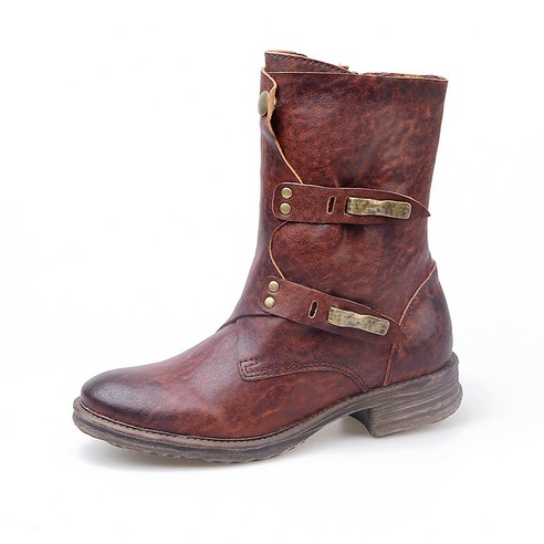 여자 웨스턴 앵클 부츠 수제화 첼시 소가죽 통굽 발편한 워커 데저트 여성 v1