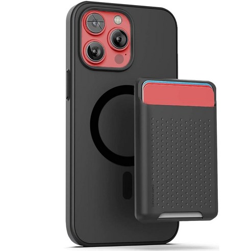 아이폰15 프로 색상  Encased MAG 지갑 세트 - 아이폰 15 프로 맥스 케이스 카드 홀더 포함(MagSafe와 호환) - 매트 블랙