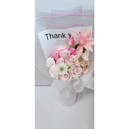 플라워허니B 비누 꽃다발 졸업식 학예회 생일선물, 1개, 핑크 Thank you 장미