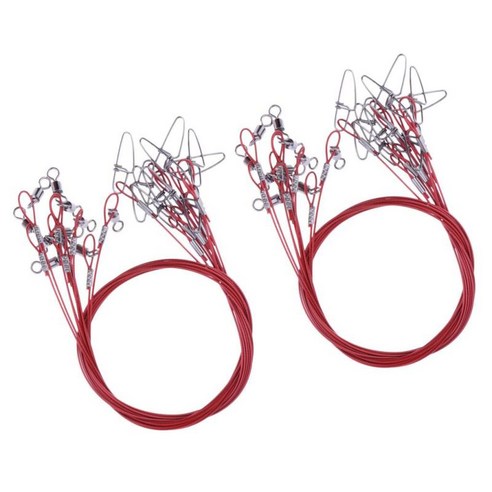 20pcs 낚시 와이어 리더 탄소강 와이어 리더 회전 및 스냅이있는 20inch 고강도 낚시 리더, 레드