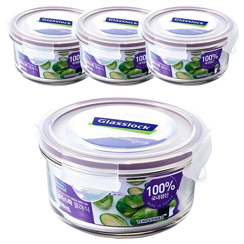 글라스락 퍼플에디션 원형 밀폐용기세트, 1세트, 400ml x 4p