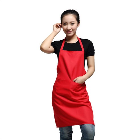 [XIG] 클래식 디자인 63x70cm 폴리에스터 작업용 앞치마 주방 앞치마 포켓 커플 앞치마 블랙 색상, red color 2