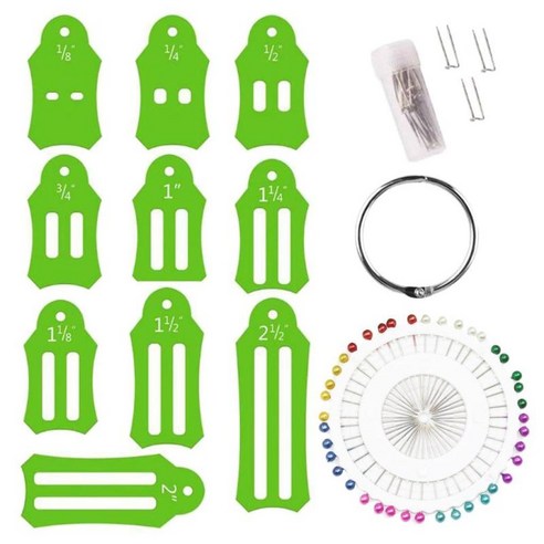 젤리 롤 새셔 도구 세트 재봉/퀼트용 멀티 컬러 퀼팅 핀이 있는 바이어스 테이프 메이커 키트 (6mm 9mm 12mm 18mm, 초록, 13 조각, 플라스틱