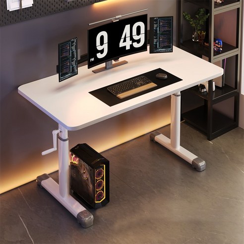 돌아라 높이조절 컴퓨터책상 수동 모션데스크 리프트 책상, 흰색