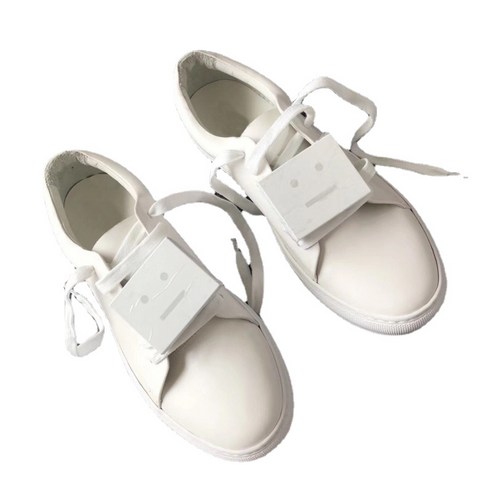 ANKRIC 발편한운동화 작은 흰색 신발 여성의 두꺼운 여름 가죽 플랫 신발 여드름 광장 미소 얼굴 신발 캐주얼 스포츠 신발 조커