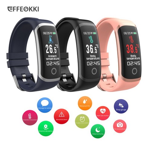 EFFEOKKI T4 WEARFIT 2.0 스마트 밴드 실시간 온도 피트니스 트래커 혈압 멀티 스포츠 모드 팔찌, T4-Blue