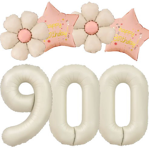 파파 파티 크림 데이지 대형 숫자 기념일 생일 풍선 세트, 1세트, 크림 900 + 데이지 2p + 별 2p