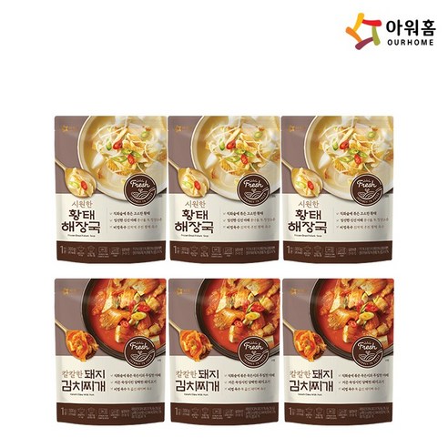 아워홈 황태해장국3 + 돼지김치찌개3 (총6개), 300g, 3개