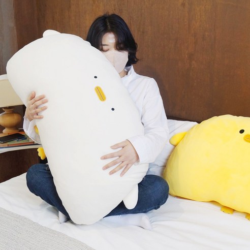 하라홈 편안한 오리 대형쿠션 귀여운 멍덕 반달대쿠션 화이트 극세사 애착 등받이 침대헤드쿠션, 단품