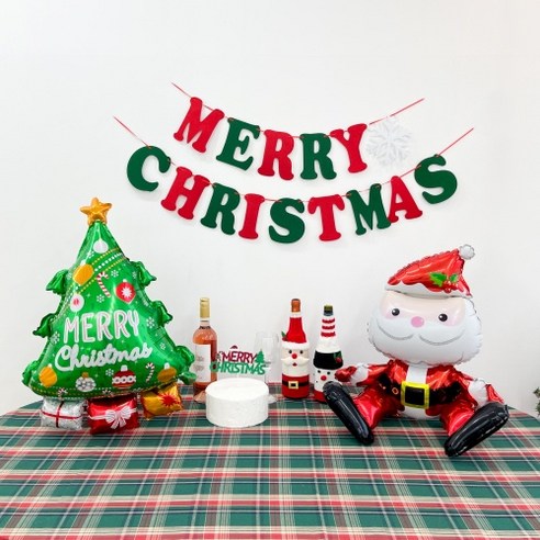 쏙쏙마켓 크리스마스 풍선 가랜드 세트 연말 홈파티 (손펌프 포함), 산타와 트리set