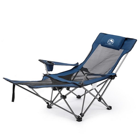 MOHEGIA 야외 접이식 의자 캠핑 휴대용 비치 벤치 안락 의자, 긴 파란색 메쉬