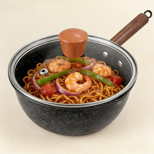 YONIVI 라면 냄비 세라믹 편수 냄비 (인덕션 사용 가능) 1인용 2인용 겸용 라면 전용 냄비, 1개, 블랙, 18cm