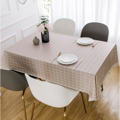 리빙마법사 사각 체크 4인 6인 방수테이블 식탁보, 커피그레이, 120×160( 4인용), 1개