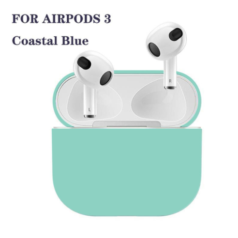 2021 에어팟 3 무선 블루투스 이어폰 보호 케이스용 공식 소프트 리퀴드 실리콘 케이스, Coastal Blue, airpods 3
