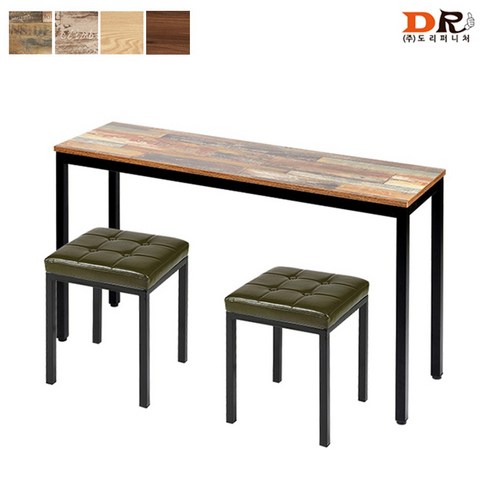 도리퍼니처 하모니 + 솔리드 식탁 세트 / 2인용 카페 업소용 가게 식당 커피숍 철제 창가 테이블 의자, 내추럴+블랙